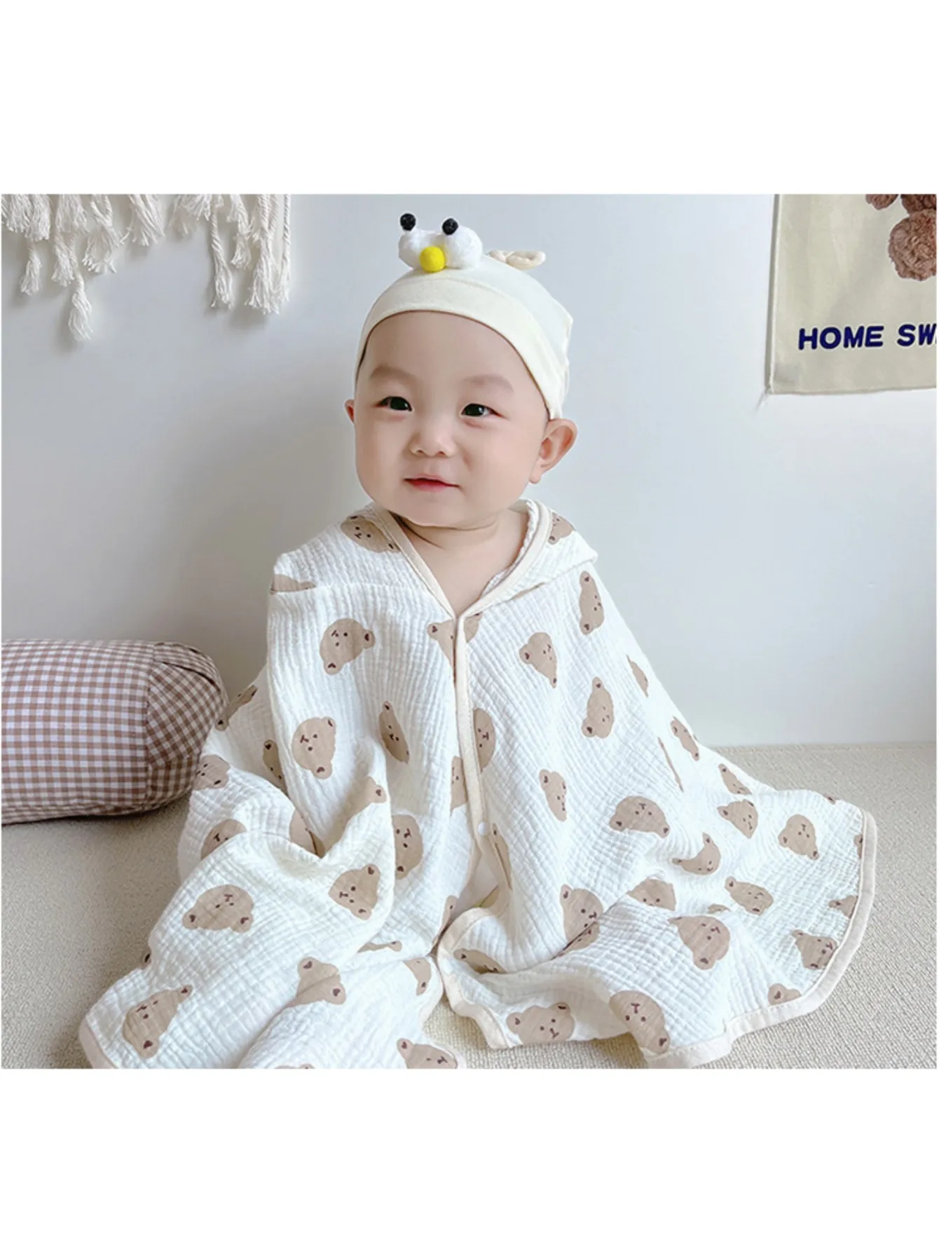 Bear Animal Hooded Baby Bath Towel, Super Thick Super Soft Premium Cotton Sweat Absorbent Bathrobe