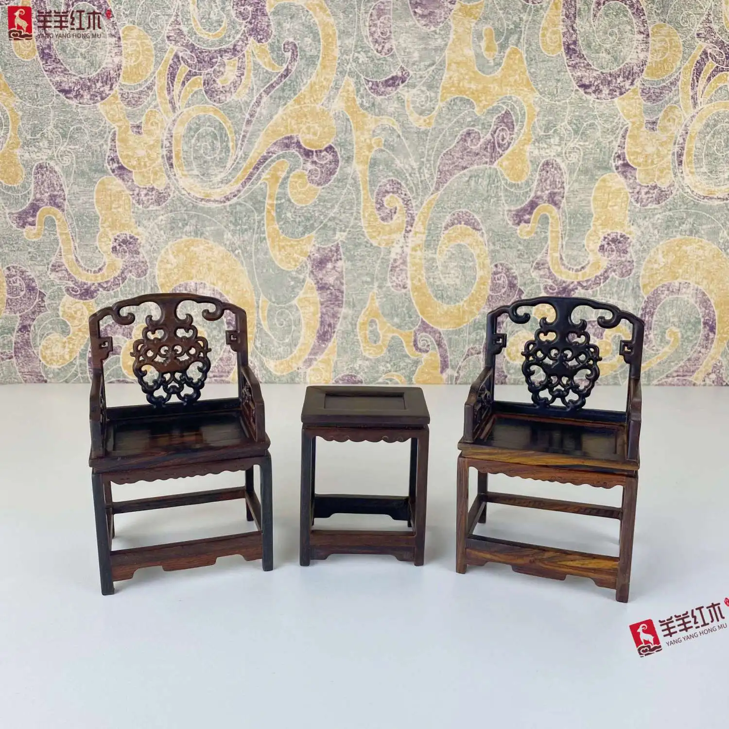 Red Rosewood Miniature Furniture Glass Cabinet Taishi Chair Strip Model Ornament Handicraft Mini Furniture