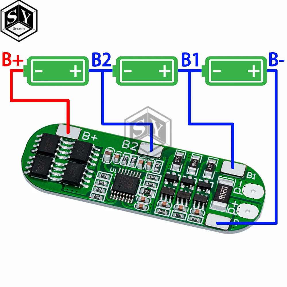 3S 18650 Li-ion BMS Protection Board 10A 11.1V/12.6V Charging for 12V Battery Pack