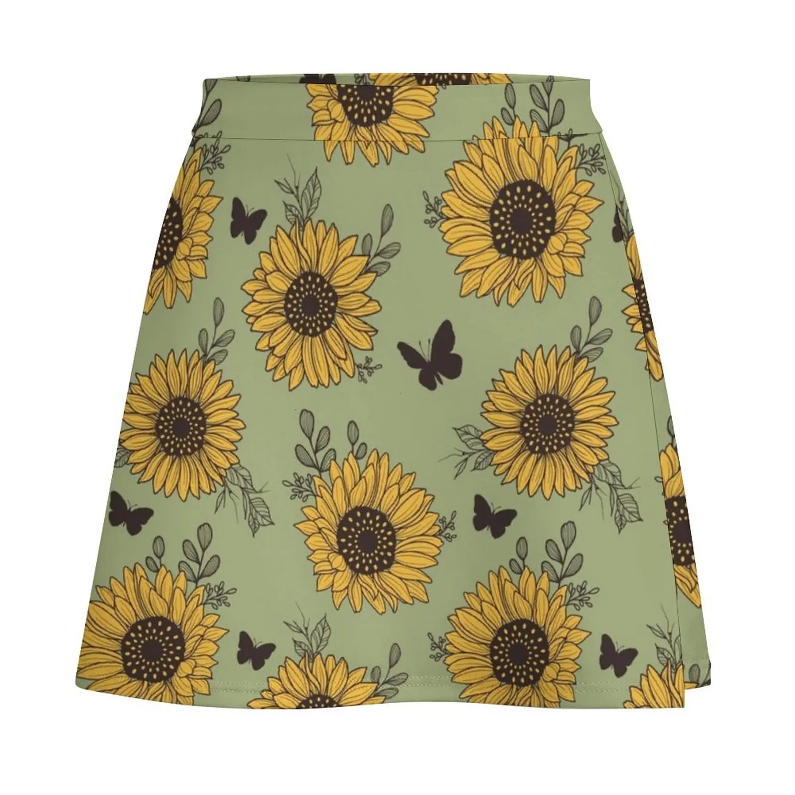 Sunflower and butterfly pattern illustration Mini Skirt Women's skirt Short skirts Korean clothing Mini Skirt