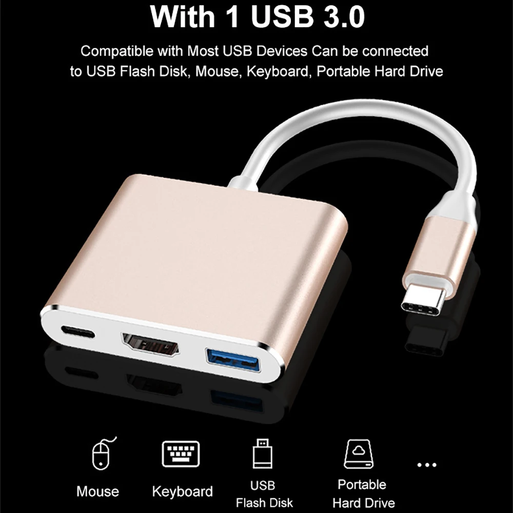 4K Usb C kompatybilny z HDMI konwerter typu C na HD/USB 3.0/typ C Adapter do ładowania Mac Air Pro Huawei Mate10 Samsung S8 Plus