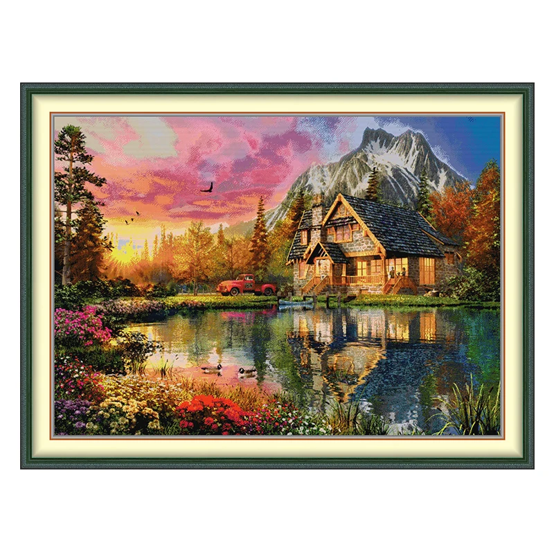 Mountain Cabin Patterns Counted Cross Stitch Set DIY 11CT 14CT 16CT HD Stamped DMC Cross-stitch Kit Embroidery Needlework Crafts