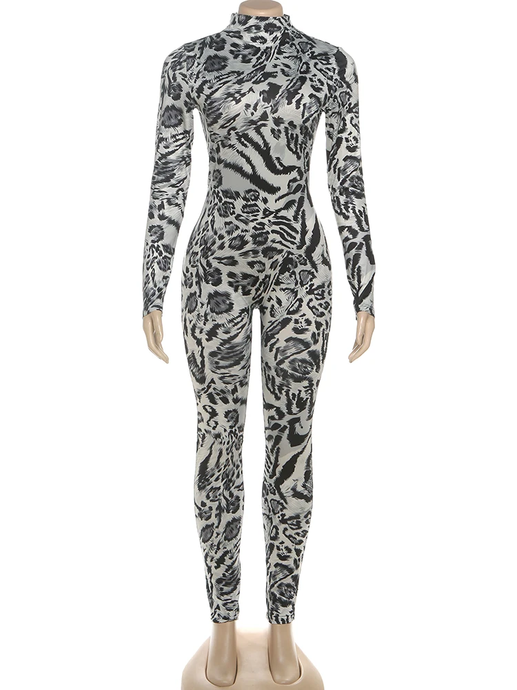 

Kliou комбинезон с леопардовым принтом, женский осенний тренд, водолазка с длинными рукавами, узкие персиковые бедра, популярные сексуальные модные комбинезоны для девочек, полночные сексуальные модные комбинезоны