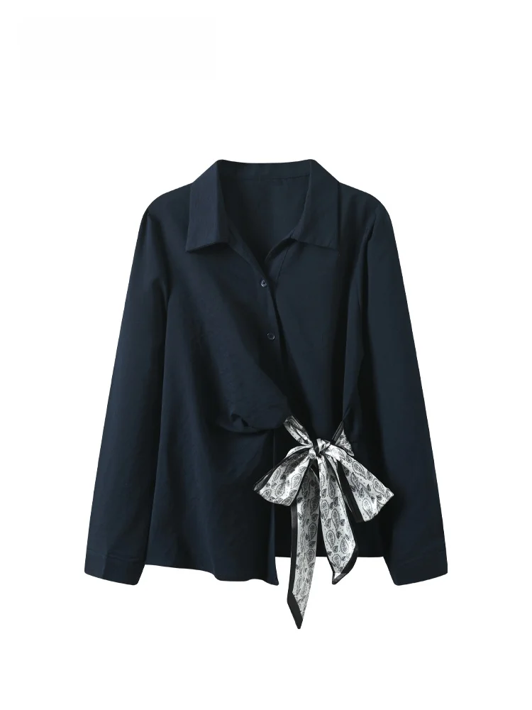 

Повседневный женский топ с длинным рукавом больших размеров, модный, весенний, универсальный, из шелково-полиэстеровой смеси, комфортный