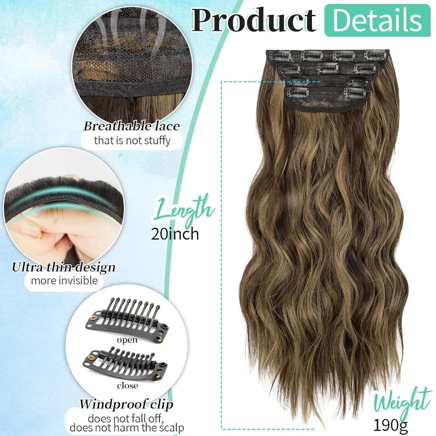 طويل متموج الاصطناعية تسليط الضوء على وصلات شعر 4 قطعة قطع الشعر السميكة Balayage الشوكولاته البني إلى الكراميل شقراء الألياف مزدوجة Wef