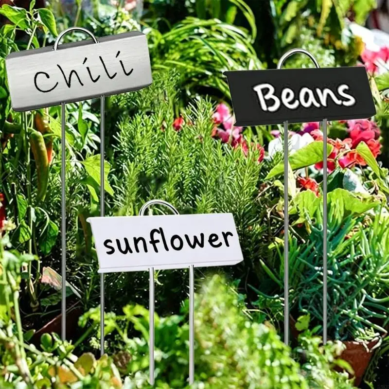 Pot and Herb Row Labels with White Writing Panels, 30 Metal Garden Label Stakes for Variety Sorting, Date Lines, and Clear Row