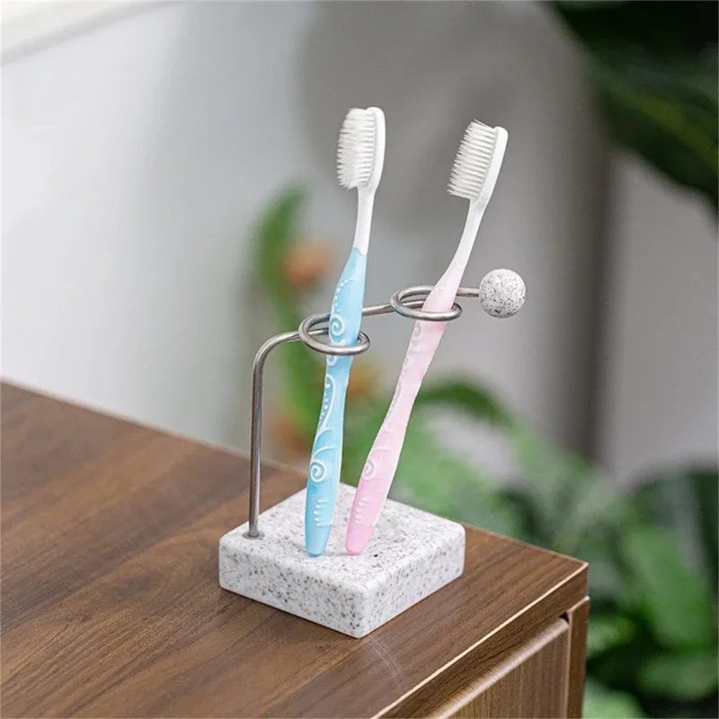 Compactly Metal Toothbrush Holder Organizers Featuring Luxurious Marble Base for Home and Hotel Use Storage Tray 87HA