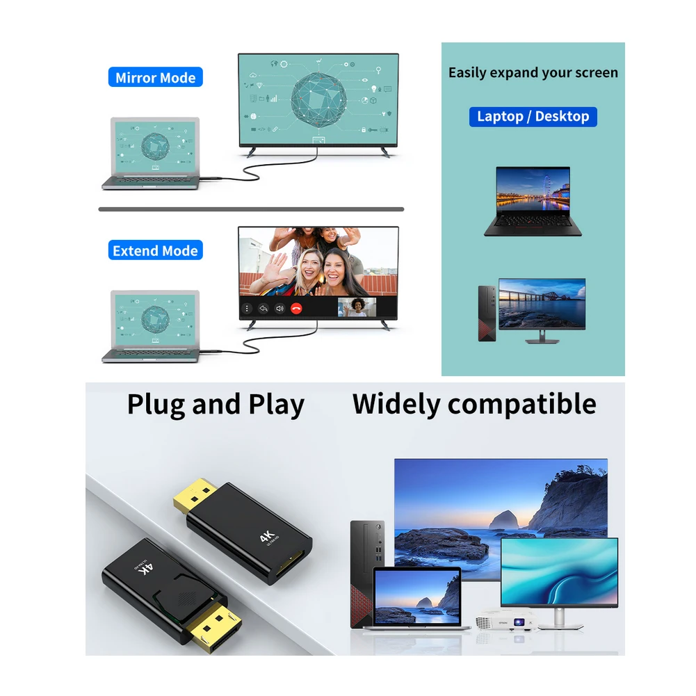 4K1080P DP To High Definition Multimedia Ports Adapter Male To Female Uni-Directional Adapter Compatible For HP HDTV AMD Desktop