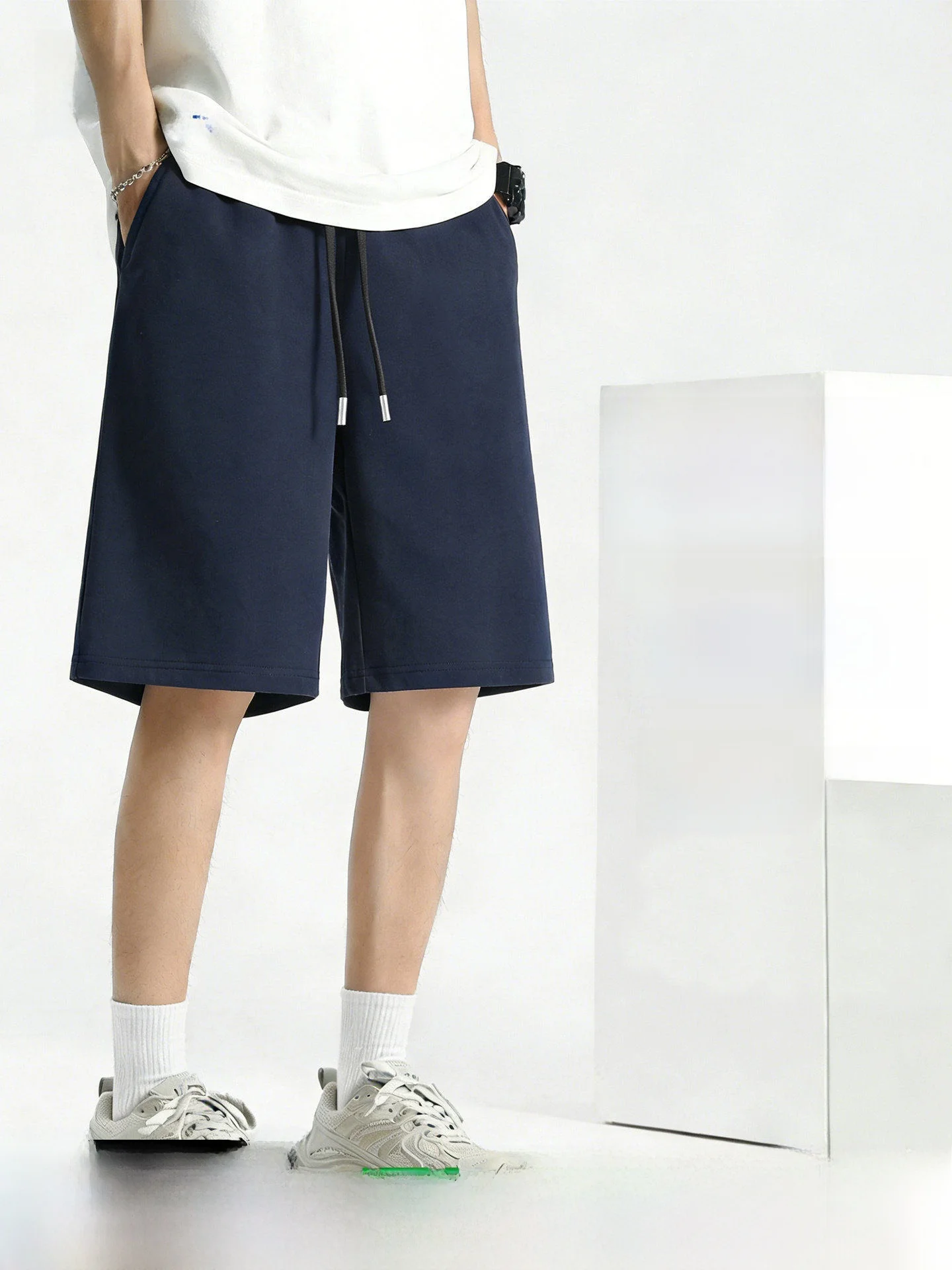 

Мужские повседневные спортивные шорты средней длины (до колена) для лета, пляжа, в стиле ретро, американские, с завязками, прямого кроя, из хлопка