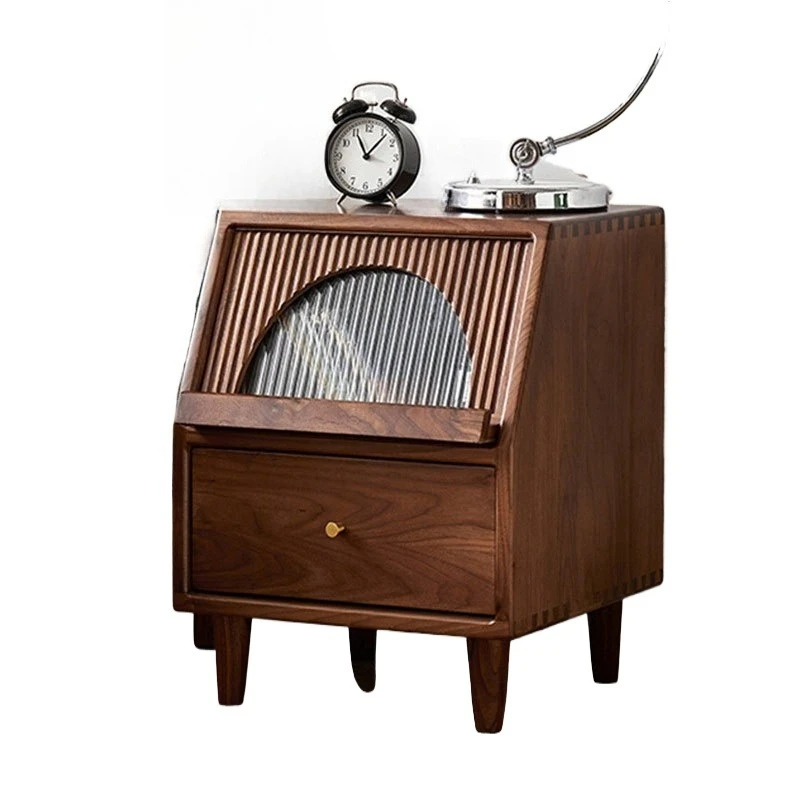 

Nordic all solid wood bedside cabinet Japanese modern drawer storage bedside cabinet black walnut cherry wood storage side