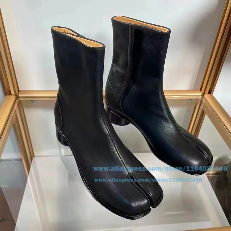 Botas Tabi con punta dividida para hombre, botines informales de tacón bajo, estilo clásico de diseñador, zapatos hechos a mano de marca de lujo