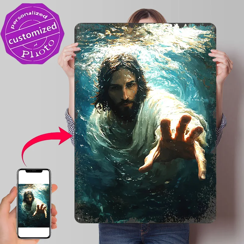 Jesus Help You 3D Texture Printed Poster Custom Vintage Metal Tin Plate Sign for Wall Art Office Decor Room Gamer Decoration