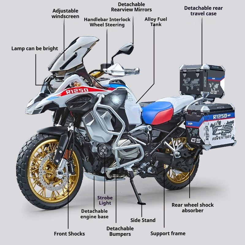 New 1:7 supersize Alloy Motorcycle Model with Spray Function Boyfriend Gift Home Decoration Collection For BMW R1250GS ADV