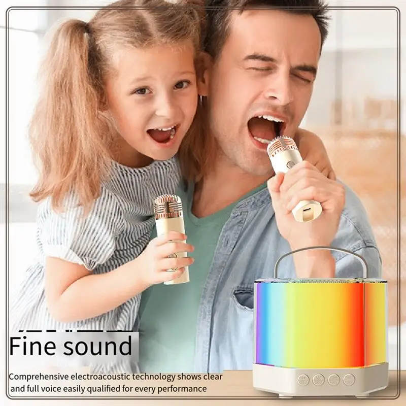 آلة الكاريوكي، مكبر صوت كاريوكي محمول مزود بتقنية البلوتوث مع أضواء مبهرة للبالغين والأطفال، ميكروفونات متينة باللون الأسود