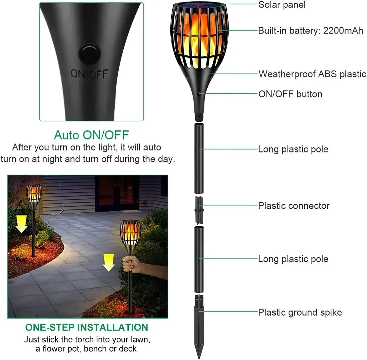 Solar Torch Light with Flickering Flame, Solar Lights Outdoor Garden Waterproof Dancing Flames Light, Flickering Flames Garden L