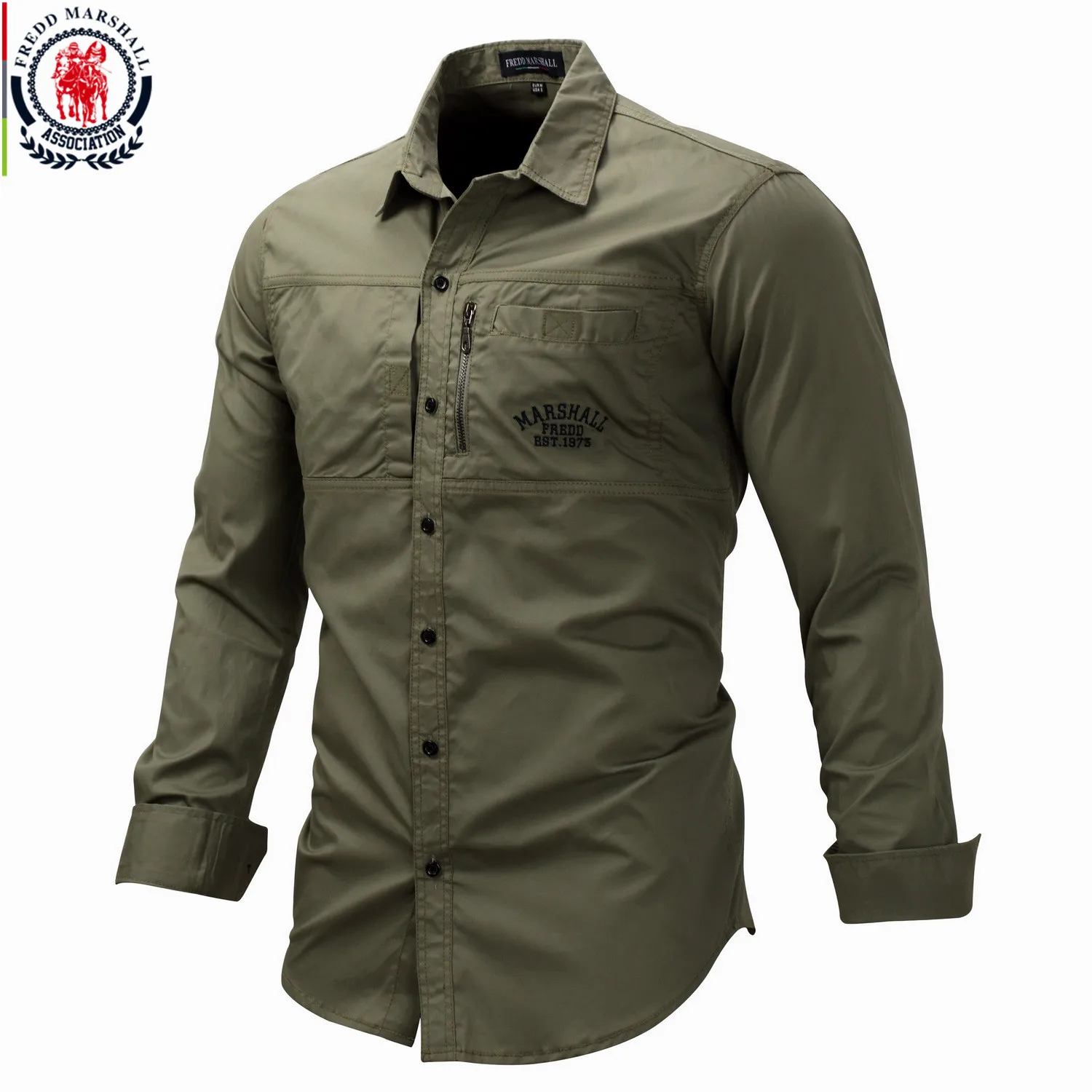 Fredd Marshall 2023 New Fashion Military Shirt Long Sleeve Multi-pocket Casual Work Shirts Solid Color Camisa Masculina 117