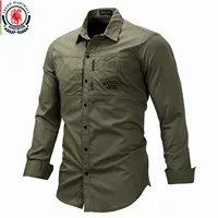 Fredd Marshall 2023 Camisa militar de moda de manga larga con múltiples bolsillos camisas casuales ropa de marca verde militar Camisa Masculina 117