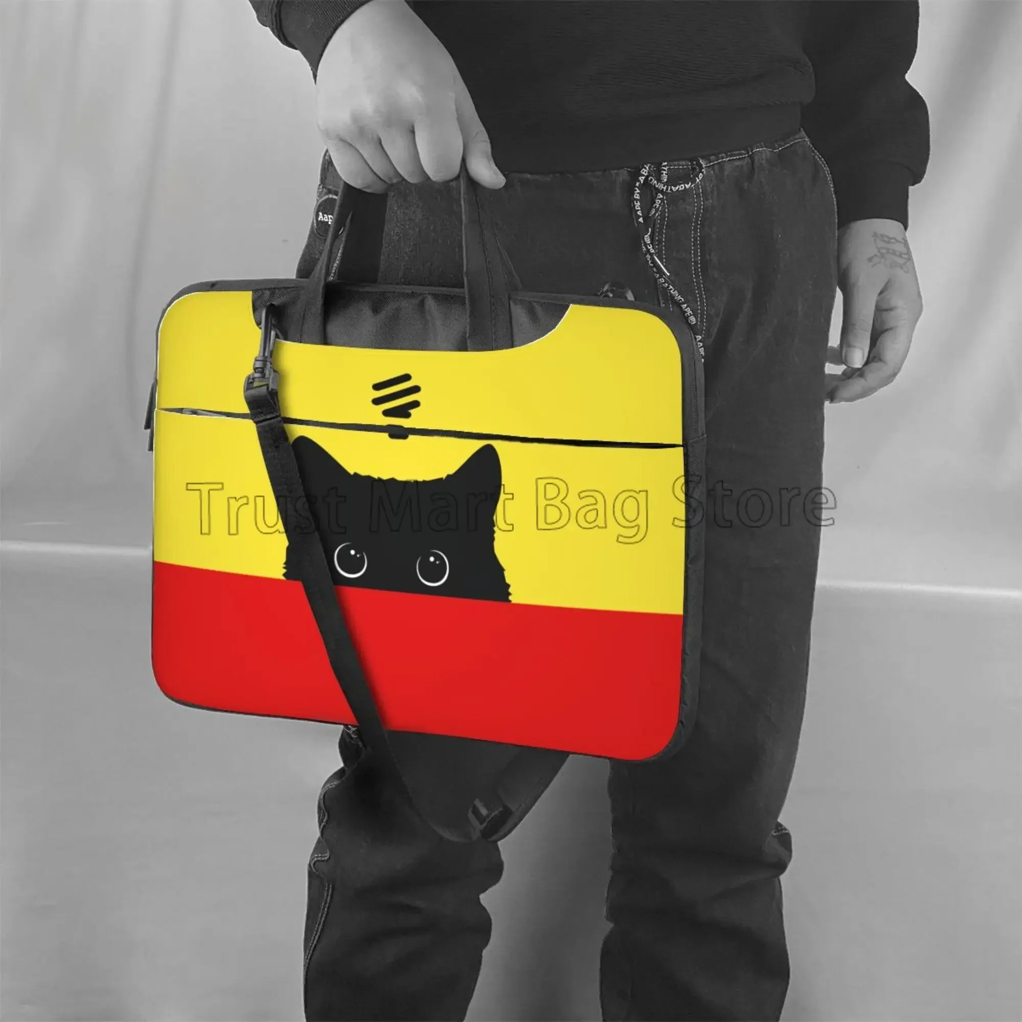 لطيف القط رئيس طباعة حقيبة كمبيوتر محمول حقيبة حمل الكمبيوتر غطاء الكمبيوتر الحقيبة مع مقبض يناسب 13/14/15.6 بوصة كمبيوتر محمول دفتر