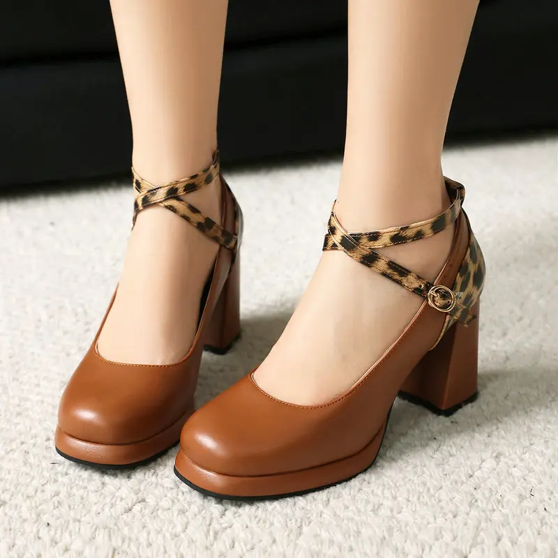 

Женские весенне-осенние туфли с леопардовым принтом и ремешком на щиколотке, пикантные женские туфли-лодочки Мэри Джейн на высоком каблуке и платформе, размер 43