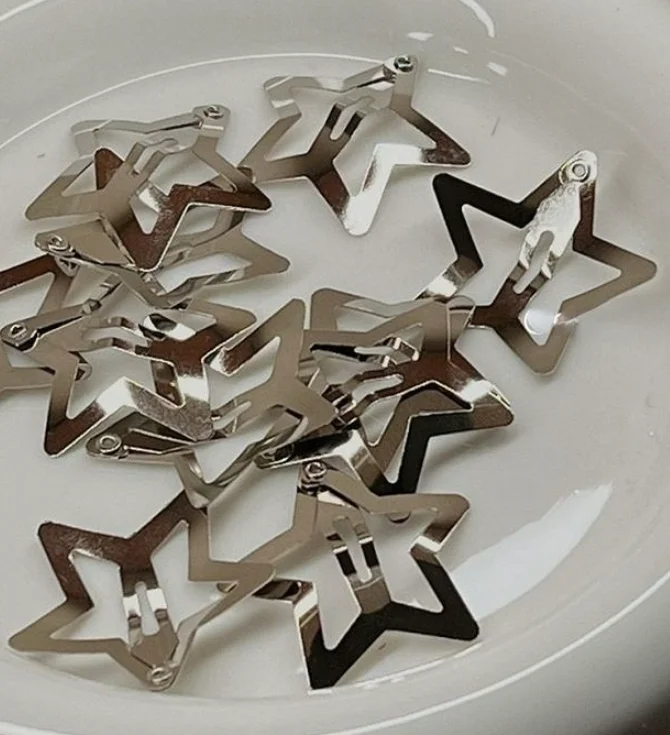 10pcs/Lot Y2K Star BB Hair Clips Silvery Metal Pentagram Snap Hairpins Barrettes For Girls Headwear Hair Accessories