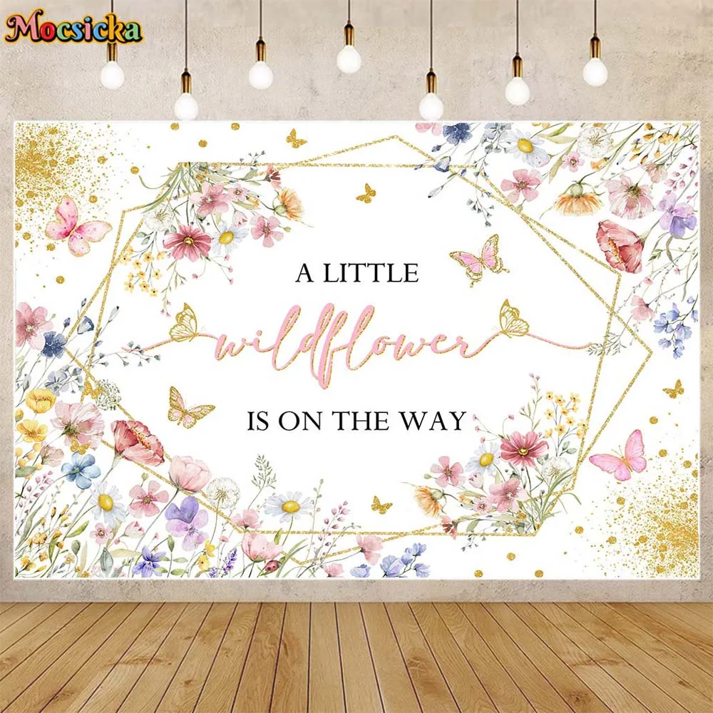 

Mocsicka Baby Shower Backdrop A Little Wildflower Is On The Way Girl Welcome Party Decor Background Photo Studio Photocall Props