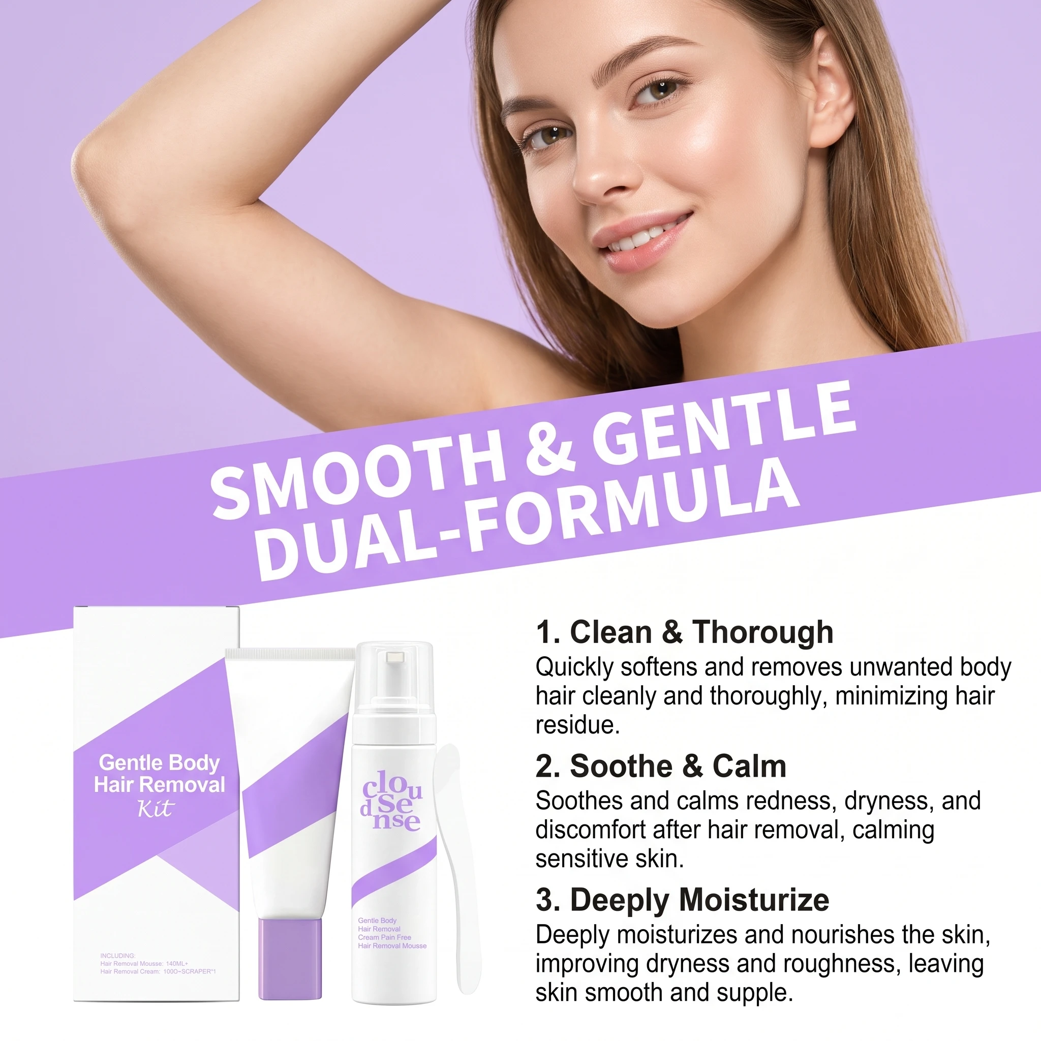 Hair Removal Cream Kit 2 in 1 Whole Body Sensitive Skin Gentle Moisturizing Painless Depilatory Cream With Spatula Home Waxing