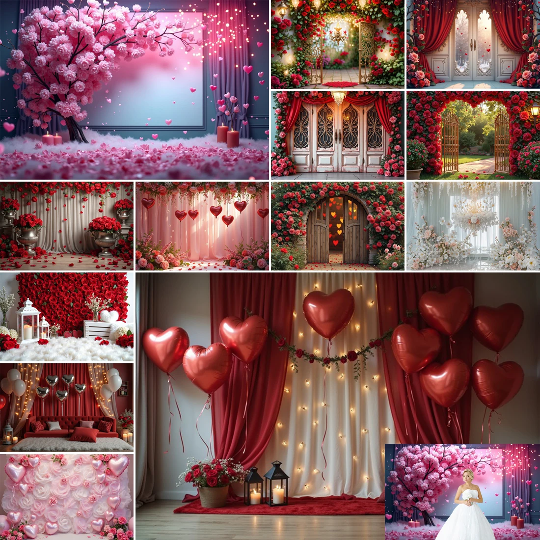 

MOON.QG Valentines Rose Backdrop Bridal Love Heart Flower Anniversary Photo Background Mothers Women Engagement Party Boudoir