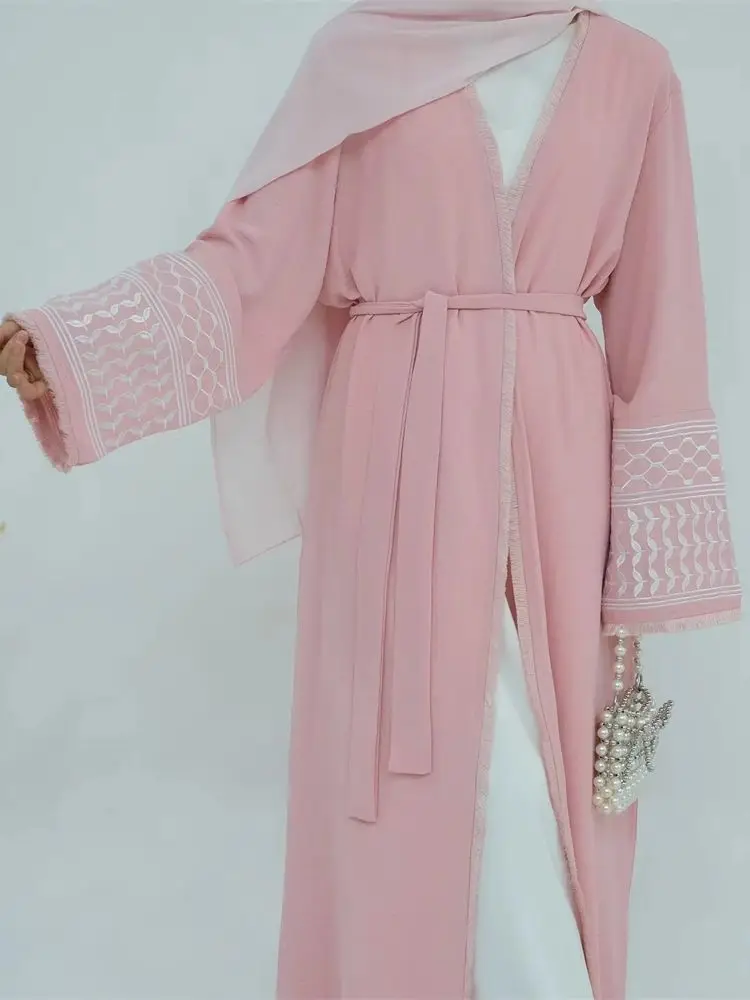 รอมฎอนเย็บปักถักร้อยมุสลิมเจียมเนื้อเจียมตัวKimono Abaya Damenดูไบหรูหราอิสลามผู้หญิงCardiganชุดKebabaya Kaftan Robe Femme Musulman