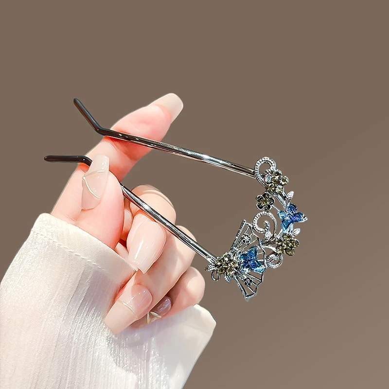 New Butterfly Fan U-shaped Hairpin for Women High-end Hair Clasp on the Back of the Head Modern Simple Bun Hair Sticks