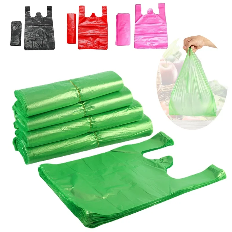 4 Colors Vest Plastic Bag Retail Supermarket Grocery Shopping Bag Takeaway Packing Bag Kitchen Clean Garbage Bag for 100pcs