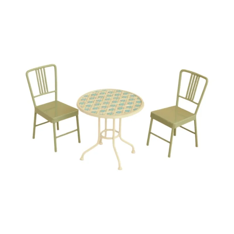 1:12 스케일 인형 집 카페 용 빈티지 미니어처 테이블 의자 BJD 사진 BJd 미니 금속 테이블 의자 세트 철 인형 집