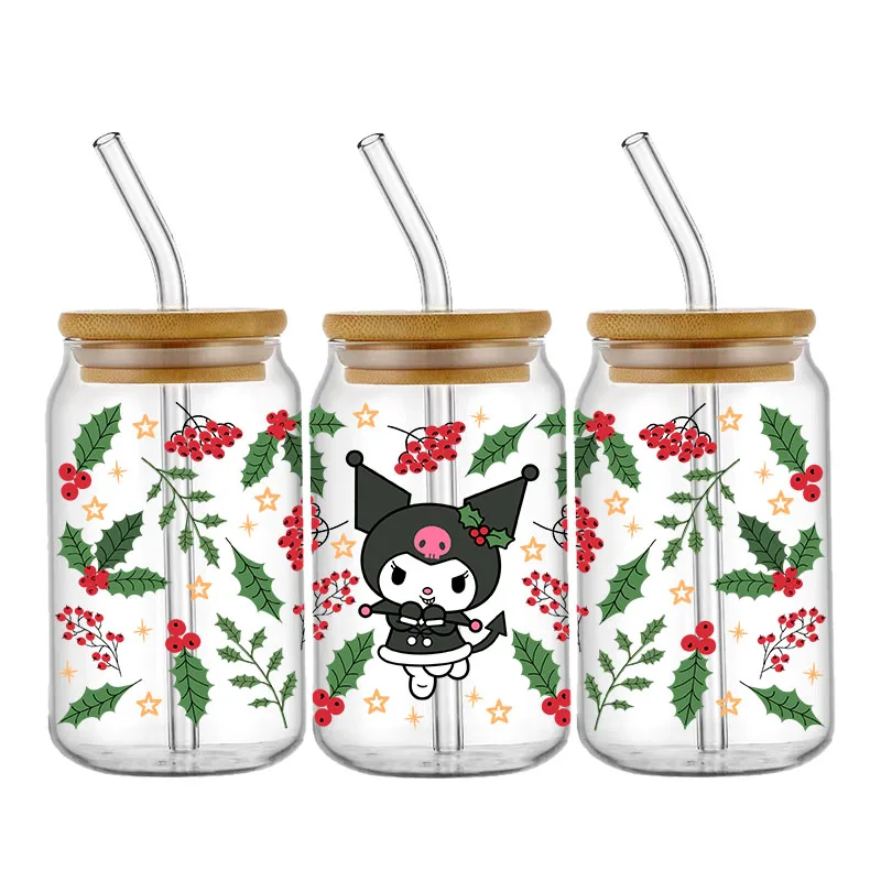 Miniso Hello Kitty Kuromis 16OZ UV DTF Cup Wraps Transfer Sticker For Glass Libbey Can Bottle Selfadhesive Washable DIY Custom