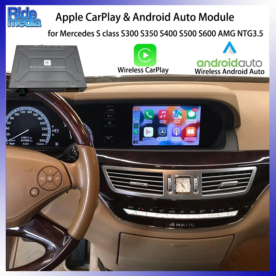 

RideMedia 2026 GPS Music BT CarPlay Android Auto Interface for Mercedes NTG3.5 S class S300 S350 S400 S500 S600 AMG S63 S65 CL