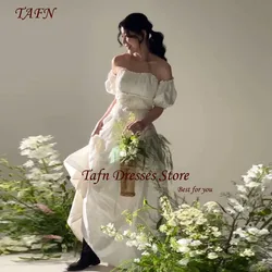 TAFN Modest Wedding Dresses Off the Shoulder A-line Floor-Length Korea Dresses Short Sleeves Bridal Gown Customized