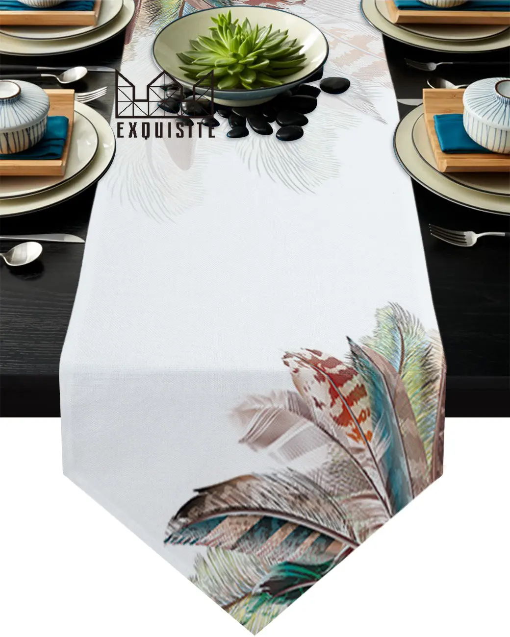 1pcs Cute Animal Colorful Feathers Table Runner For Home Wedding Banquet Festival Party Hotel Table Cover Table Decoration