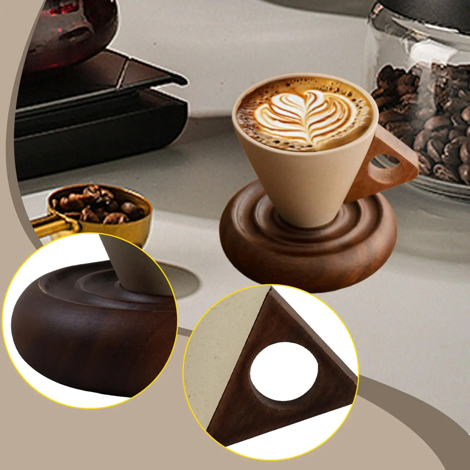 Ceramic Cappuccino Mug with Wooden Saucer Stylish Coffee Cup Coffeeware for Office Home Cafe Gathering