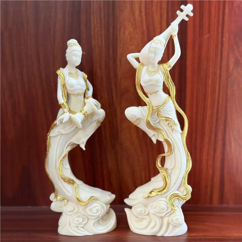 2 PCS Dunhuang Flying Girl Characters Statue ResinHandmade Sculpture Home Room Office Decoration Chinese Characteristic Gift