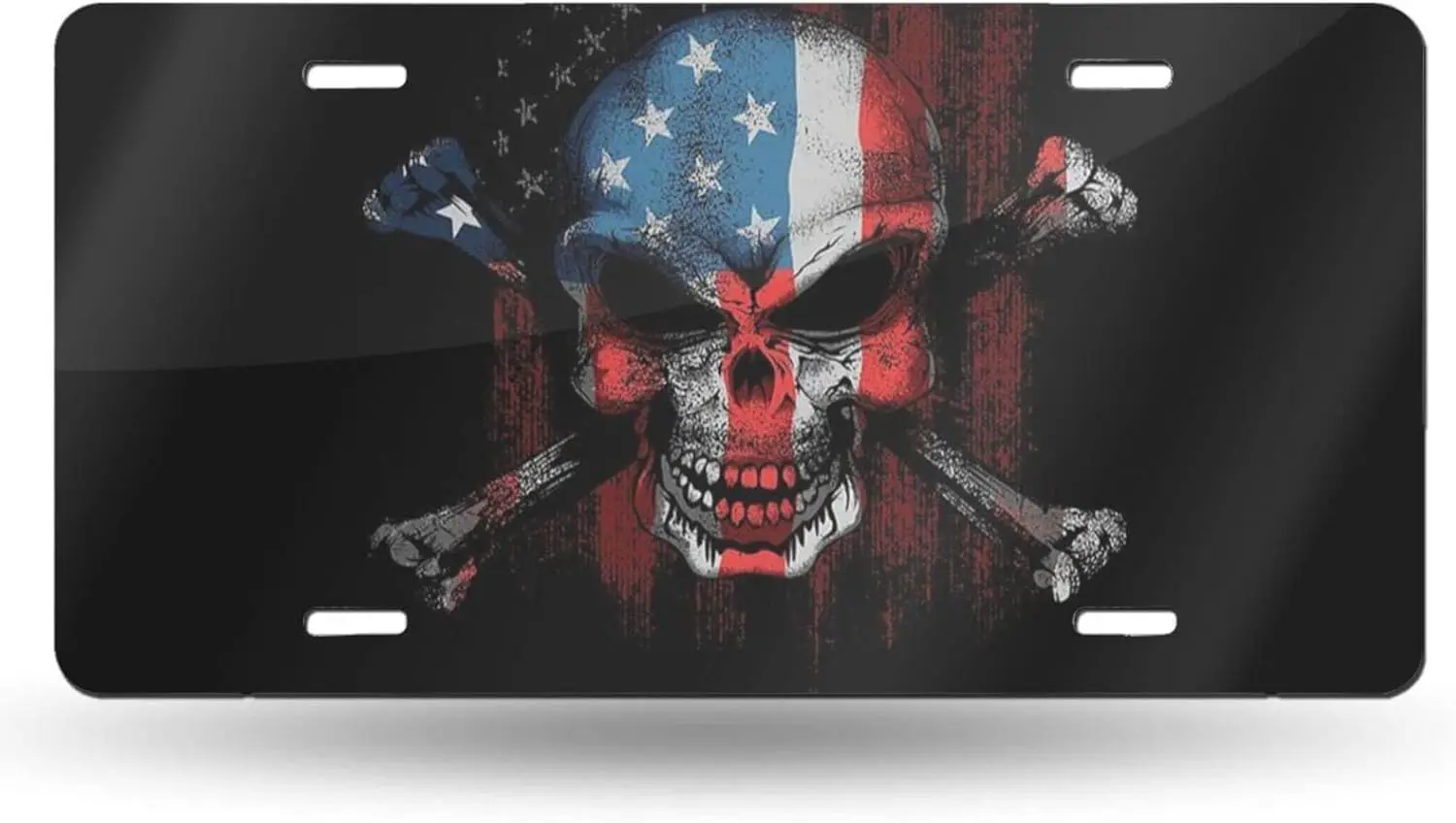 

Забавная декоративная накладка на автомобильный номерной знак с американским флагом и черепом, 6x12 дюймов, алюминиевая, с отверстиями, аксессуар