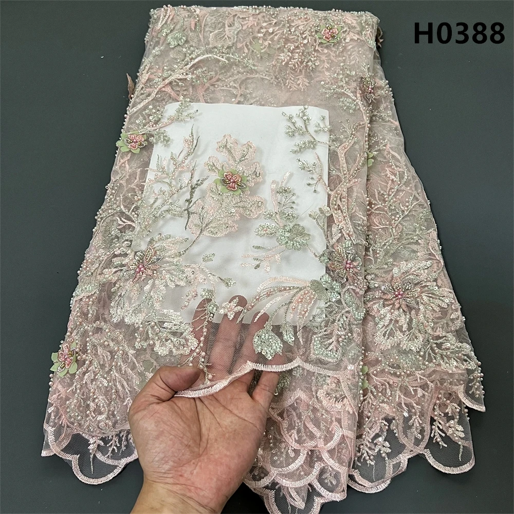 African Nigerian Tulle Lace Fabric,High Quality,Sequins EmbroideryBeaded, French GuipureWedding Party Dress, 5Yards, 2024