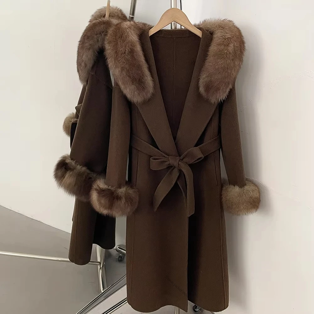 Women's Winter Wool Coat with Fur Collar Elegant Warm Trim Soft Windproof Wool Blend Outerwear for Daily Commuting Cold Weather