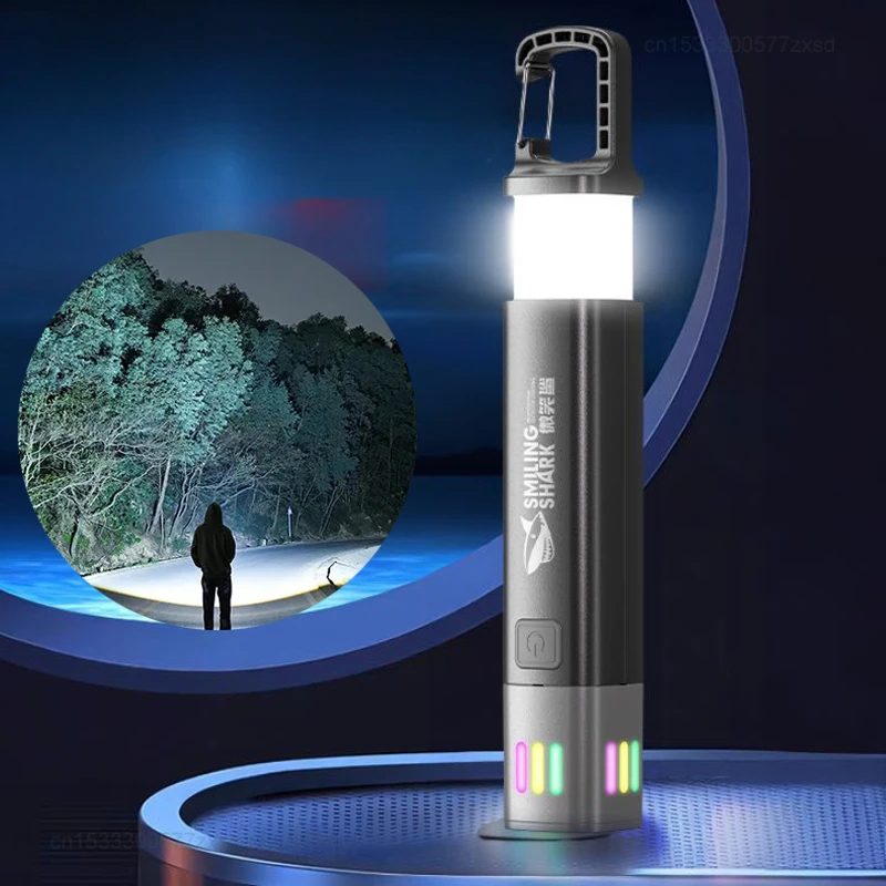 SMILING SHARK Flashlight High Brightness Zoomable Variable Focus Flashlight with Floodlight COB Side Light Torch SD-1018A