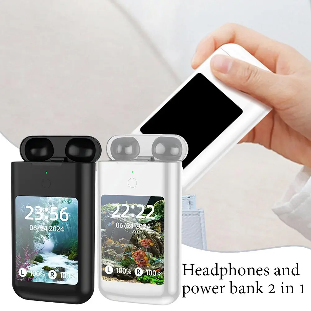 8000mah Power Bank With 2in1 Earbuds, Large Screen Control, Led Flashlight, Hifi Stereo For Music & Gaming O9h4