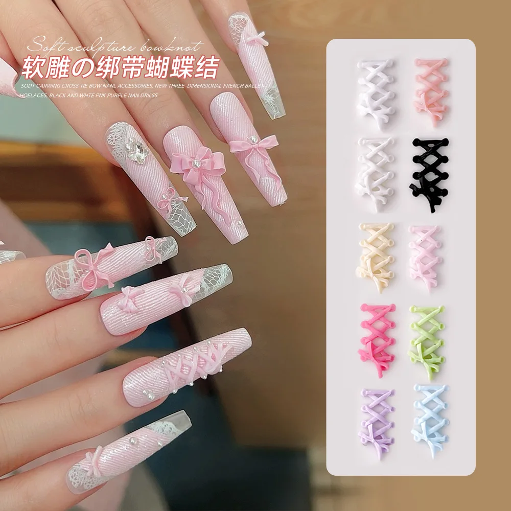 30pc French Bow Resin Nail Charms Jewelry Mix Colorful Cross-tied Bows Nail Art Accessories DIY Soft-carved New Nails Decoration