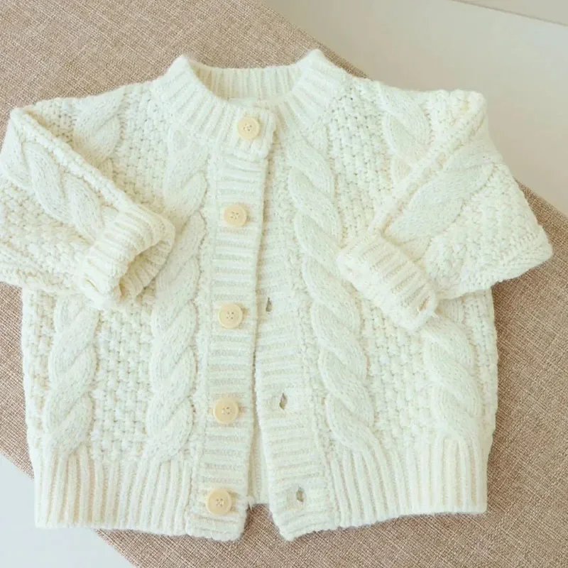 

Super Western-style Soft Glutinous Twist Girl Sweater Korean Children's Solid Color Sweater Baby Girl Loose Knitted Cardigan