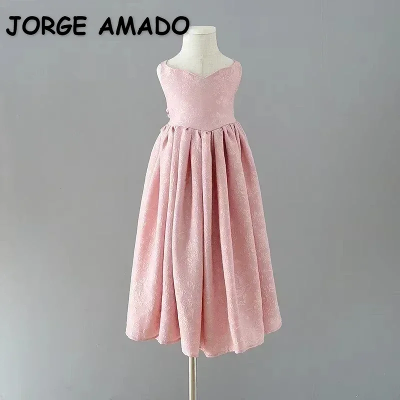 Kids Girls New Summer Party Dress Sleeveless Solid Color Round Collar Open Back Mesh Brief Formal Princess Dresses H3066