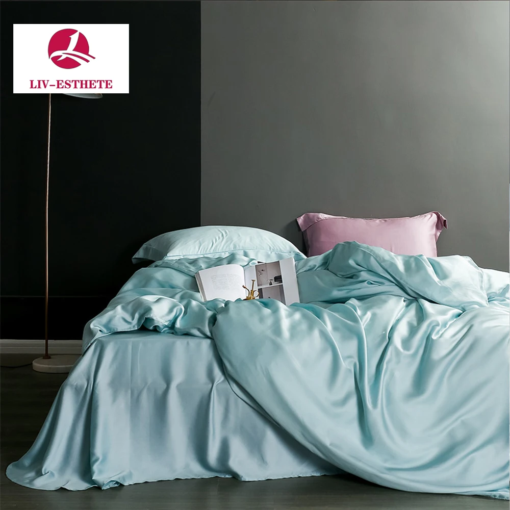 

Liv-Esthete Women Noble Mint Green100% Silk Bedding Set Silk Healthy Duvet Cover Flat Sheet Pillowcace Queen King Bed Linen Set