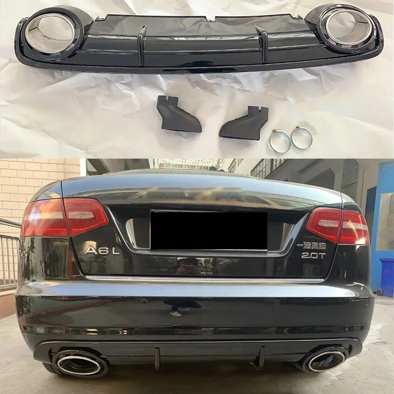 RS6 C6 Diffuser With Tailpipe For Audi A6 C6 Refit To Audi A6 RS Line Rear Bumper Diffuser 2005 2006 2007 2008 2009 2010 2011