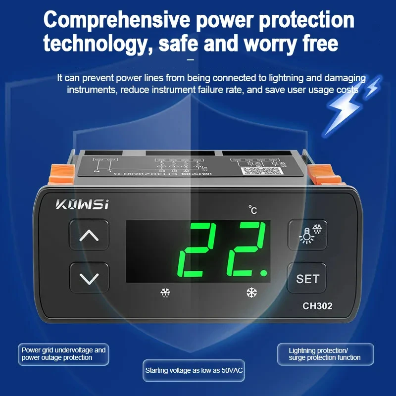 KWS-CH302 cyfrowy regulator temperatury termoregulatora lodówka Alarm rozmrażania ogrzewanie sterowanie z podwójnym czujnik temperatury