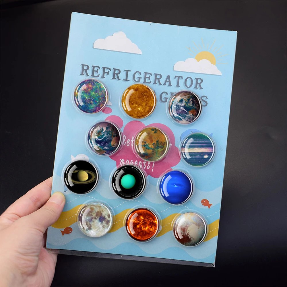 1PC Solar System Planet Pattern 30MM Glass Magnetic Refrigerator Sticker Glass Refrigerator Sticker Kitchen Home Decoration Gift