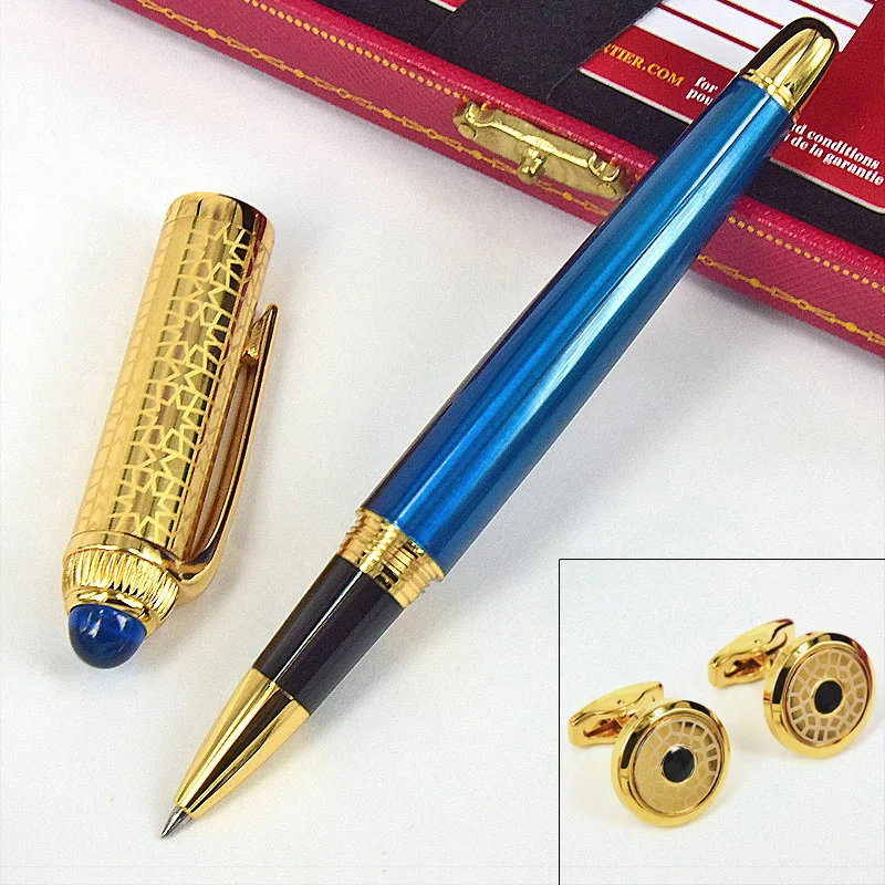 agd roadster ct blue lacquer barrel padrao de estrela forrado dourado caneta de metal de luxo papelaria classica escrita suave 01